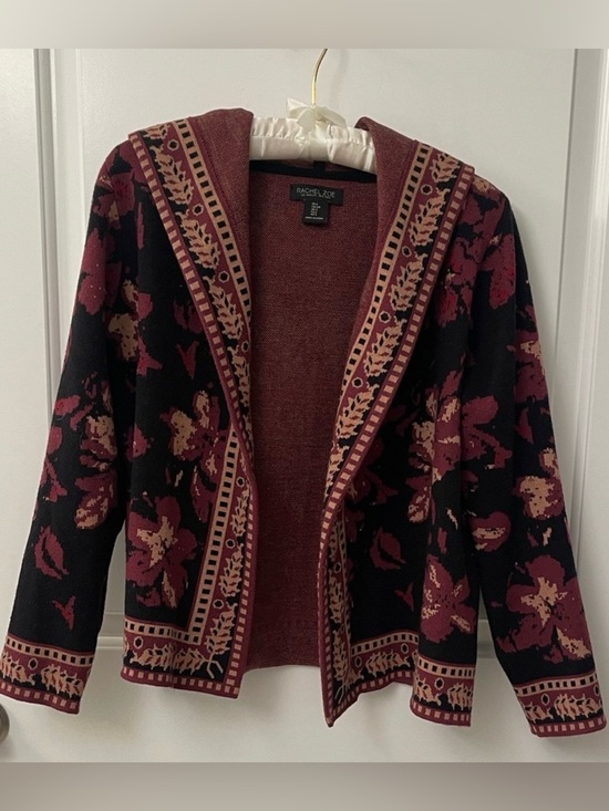 Rachel Zoe Sweaters - Rachel Zoe Burgundy and Black Hooded Knit Cardigan